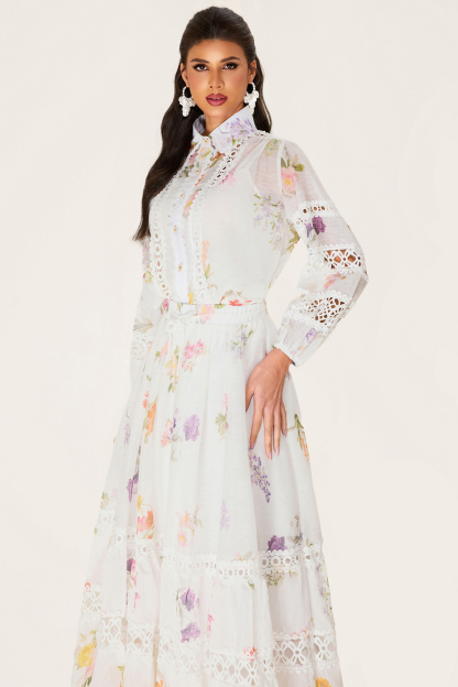 Floral Lace Top ＆ Lace Mid Waist Skirt Set