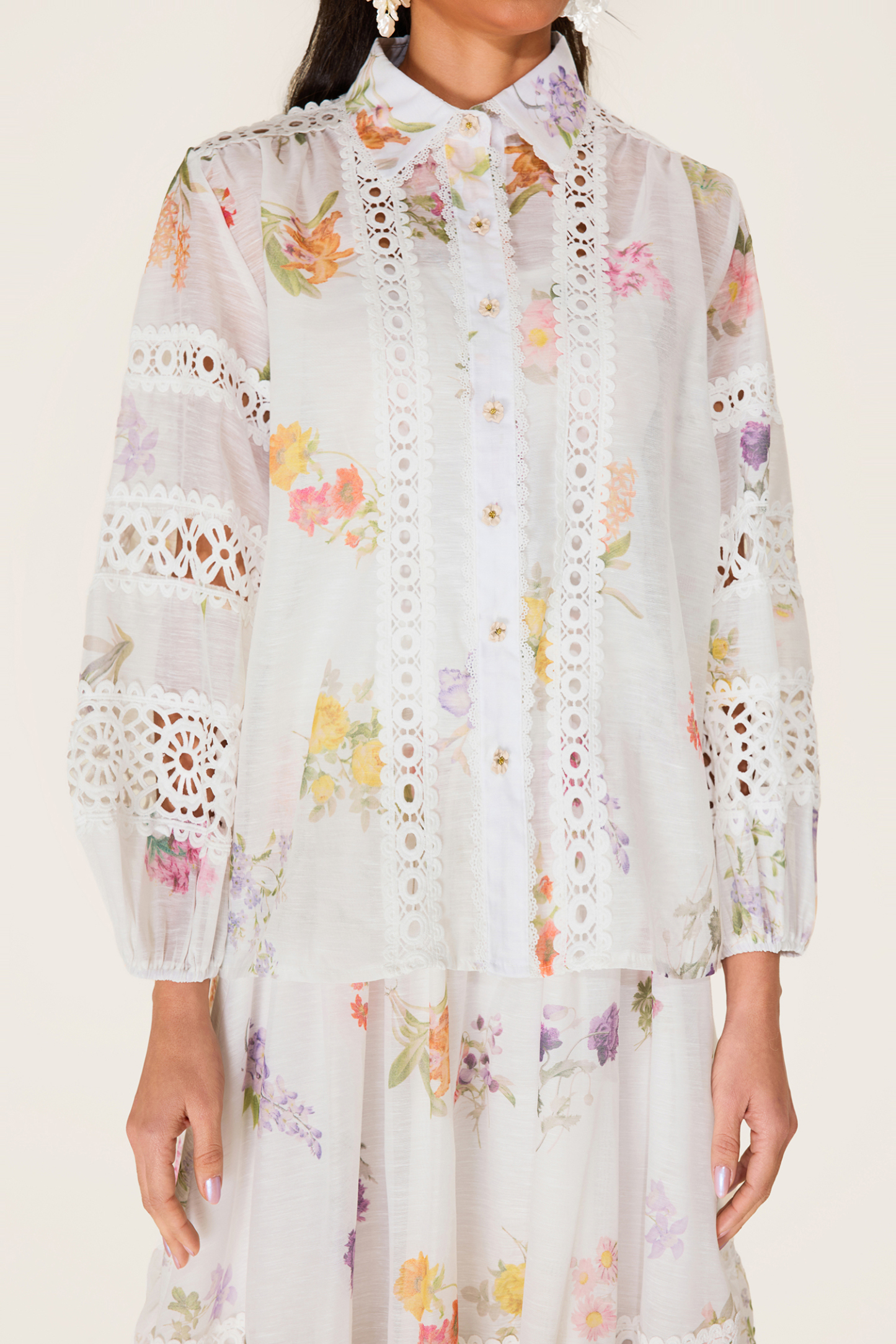 Floral Lace Top ＆ Lace Mid Waist Skirt Set