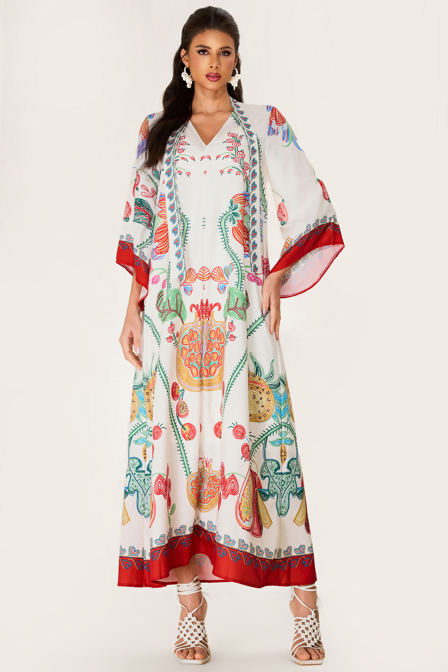 Floral V-Neck Ball Sleeve Maxi Dress