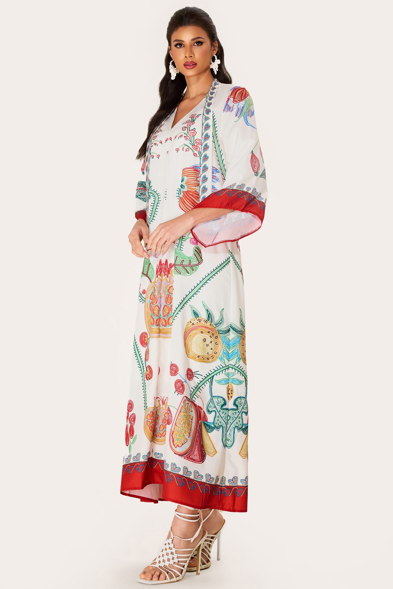 Floral V-Neck Ball Sleeve Maxi Dress
