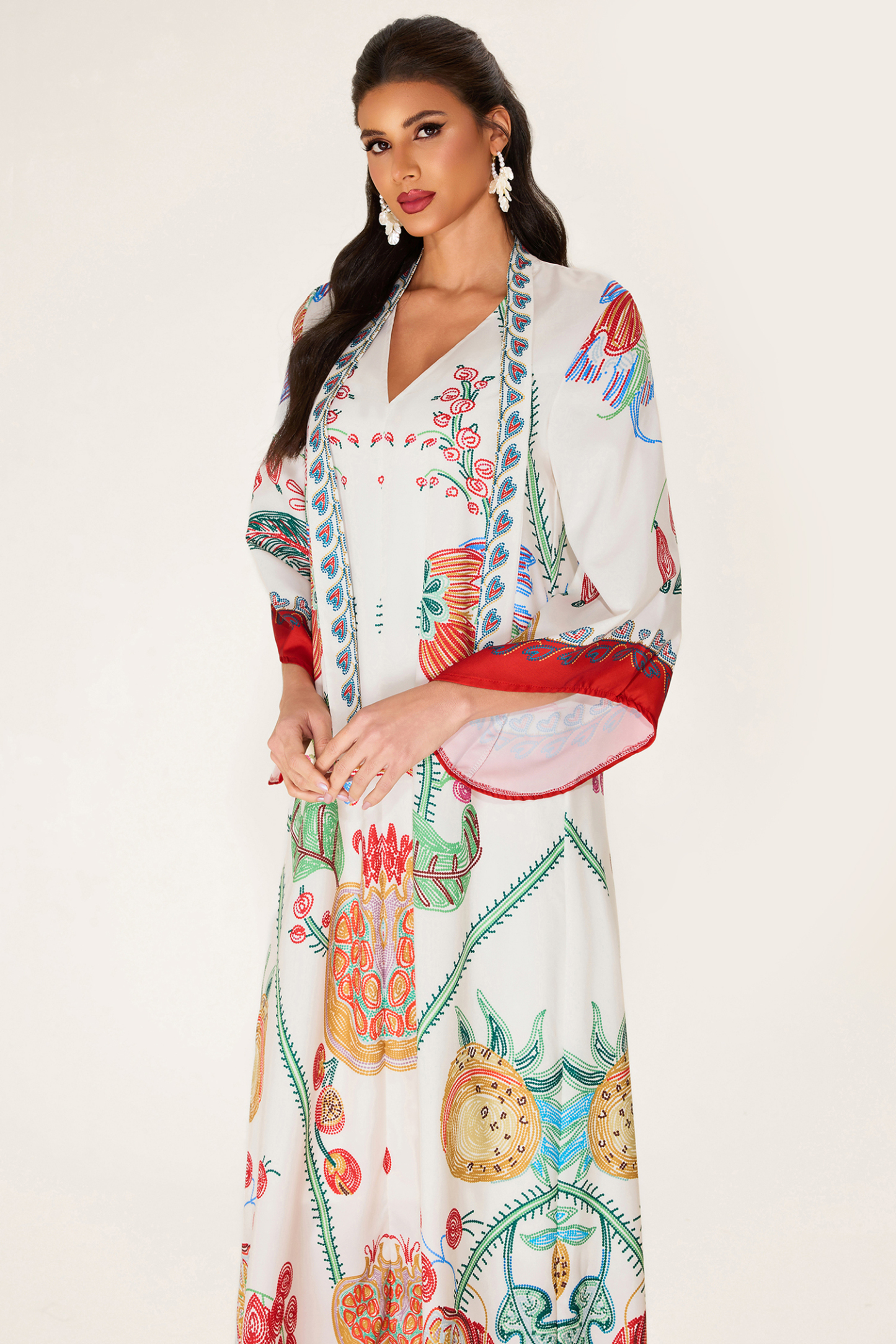 Floral V-Neck Ball Sleeve Maxi Dress