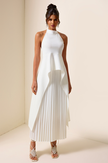 Crew Collar Sleeveless Backless Asymmetric Suit Dress