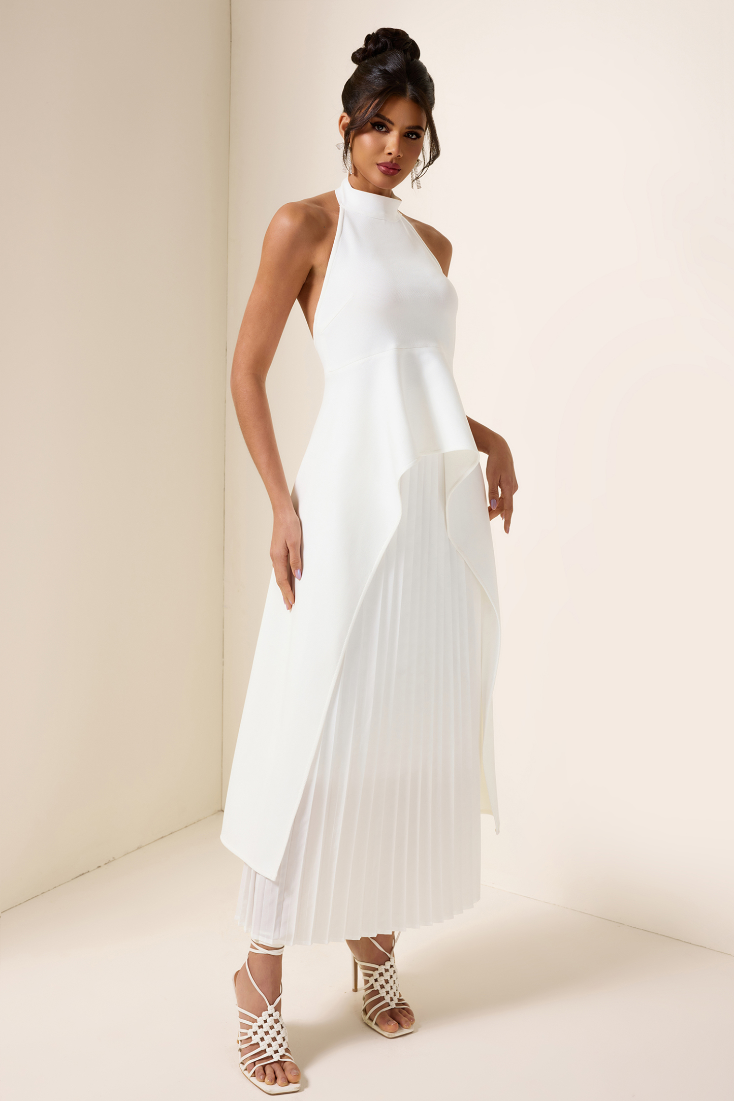 Crew Collar Sleeveless Backless Asymmetric Suit Dress