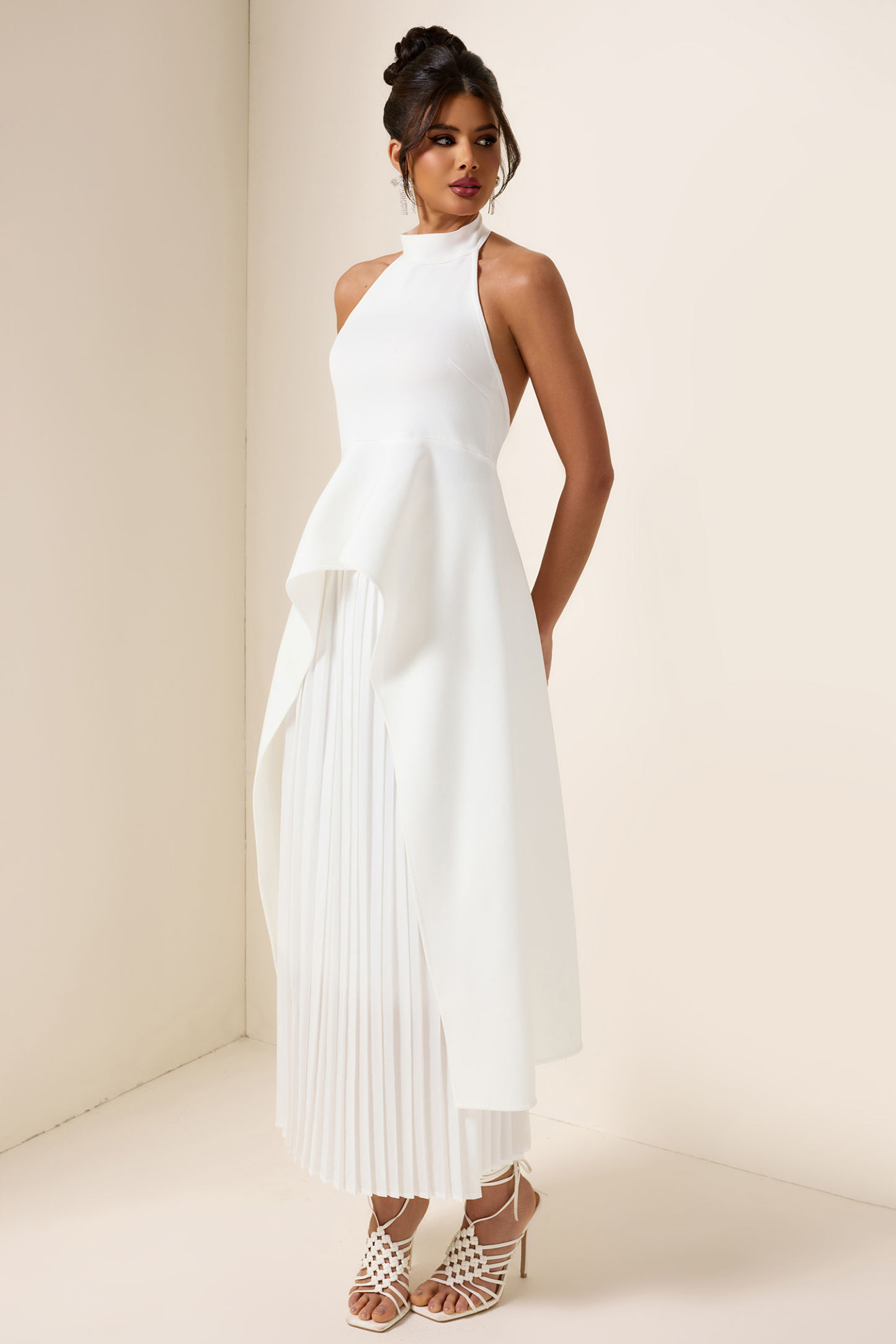 Crew Collar Sleeveless Backless Asymmetric Suit Dress