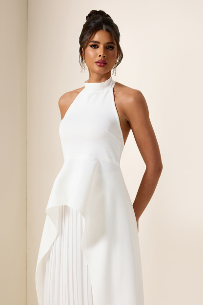 Crew Collar Sleeveless Backless Asymmetric Suit Dress