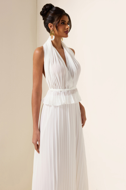 Solid Ruched Top ＆ Mid Waist Pleated Skirt Set