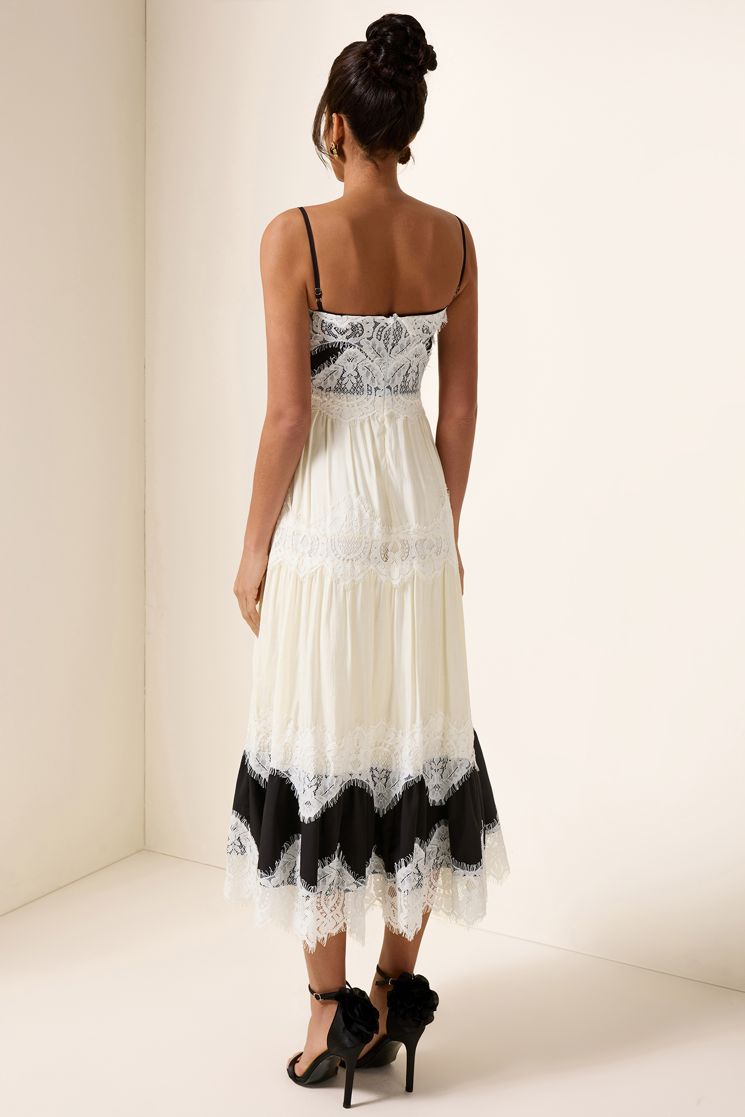 Lace Splicing Square Neck Midi Dress