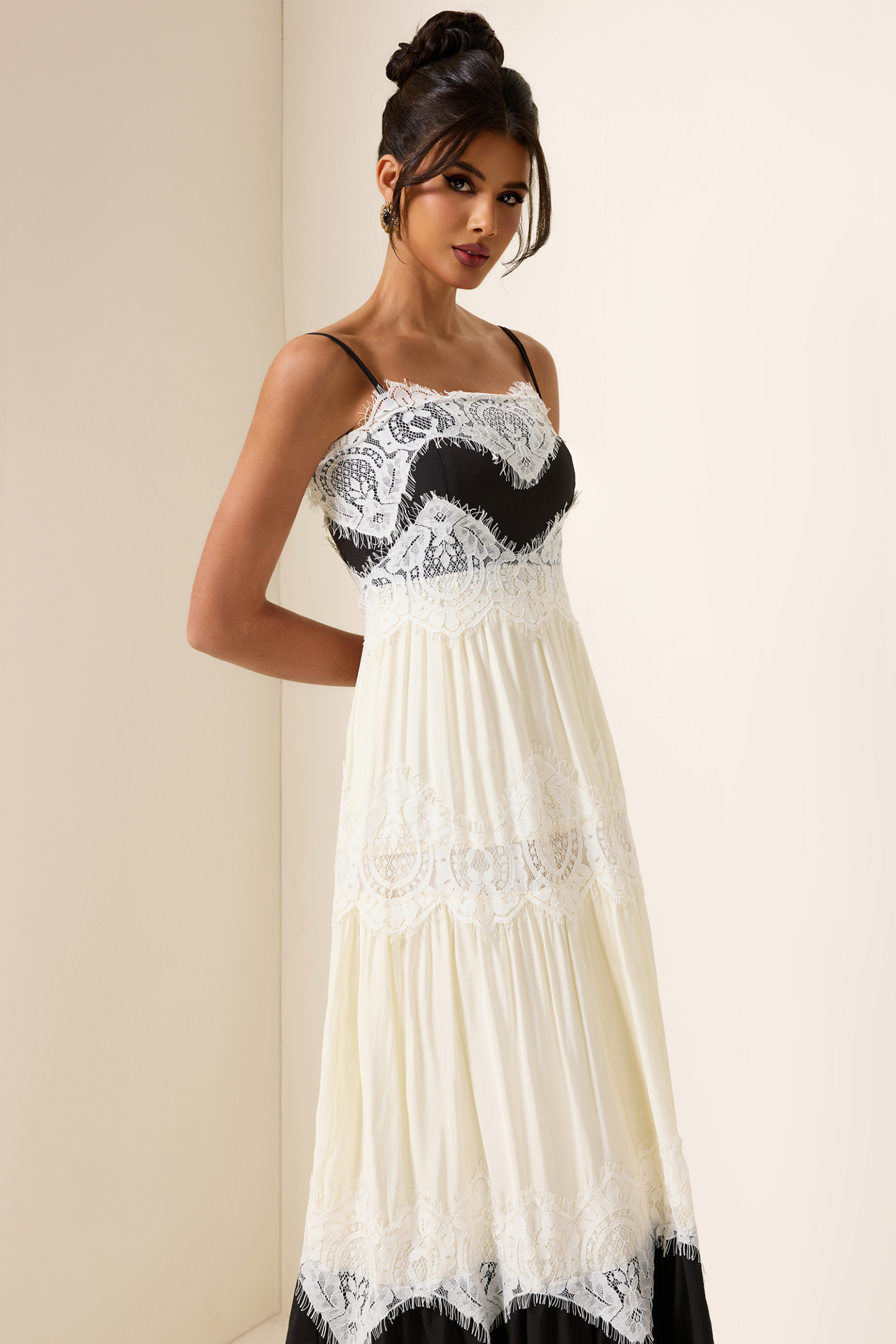 Lace Splicing Square Neck Midi Dress