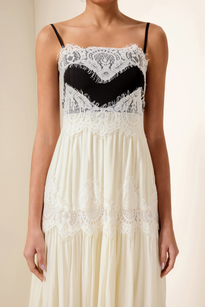 Lace Splicing Square Neck Midi Dress