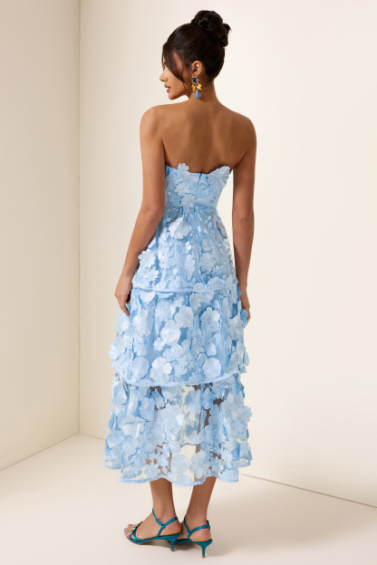 Embroidered Ruffle Off-Shoulder Midi Dress