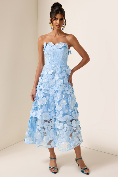 Embroidered Ruffle Off-Shoulder Midi Dress