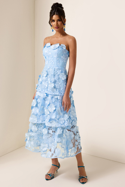 Embroidered Ruffle Off-Shoulder Midi Dress