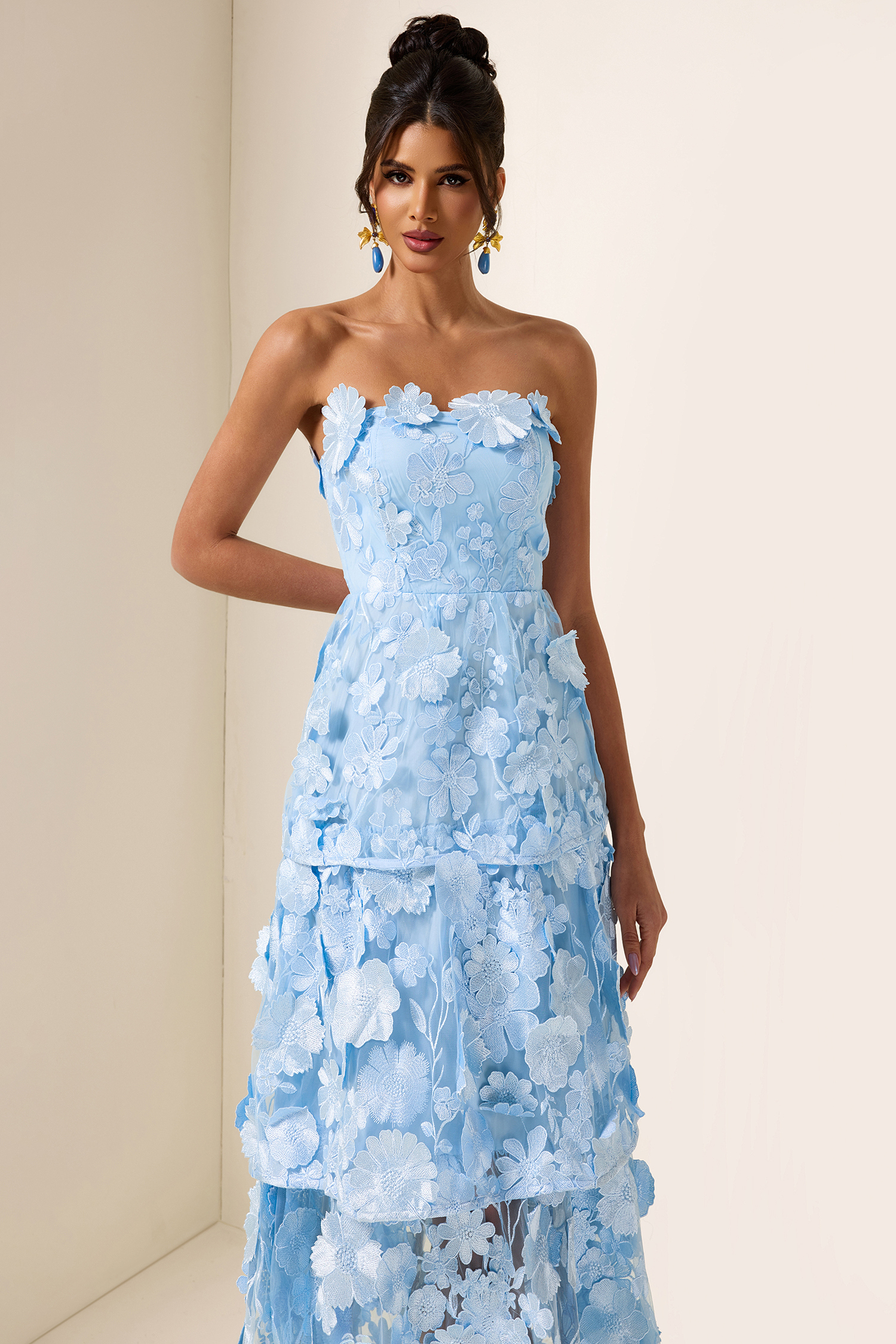 Embroidered Ruffle Off-Shoulder Midi Dress