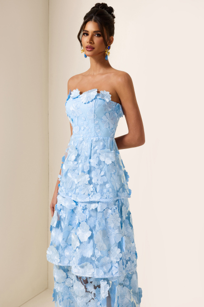 Embroidered Ruffle Off-Shoulder Midi Dress