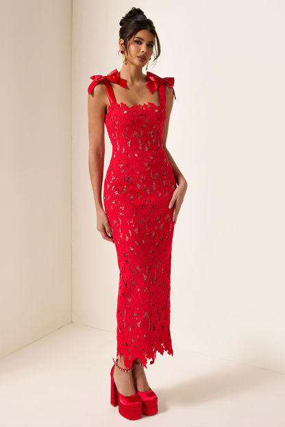 Bow Lace Sleeveless Midi Dress