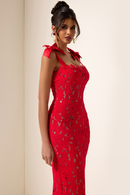 Bow Lace Sleeveless Midi Dress