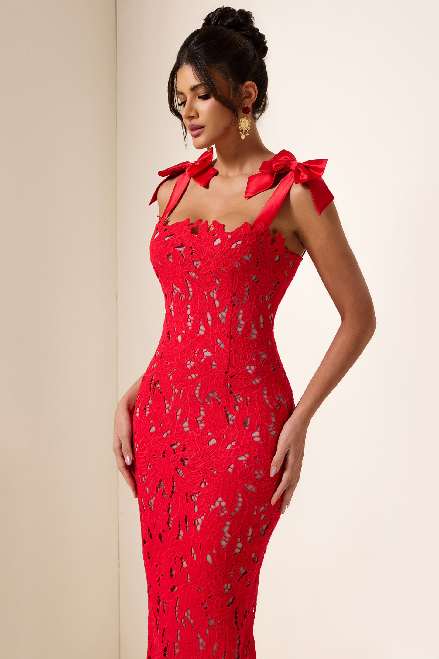 Bow Lace Sleeveless Midi Dress