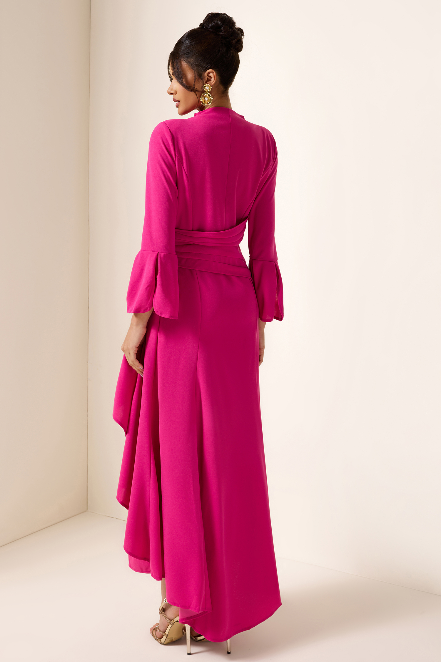 Solid Pleated Split Midi Dress