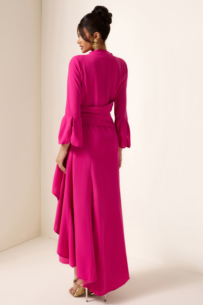 Solid Pleated Split Midi Dress