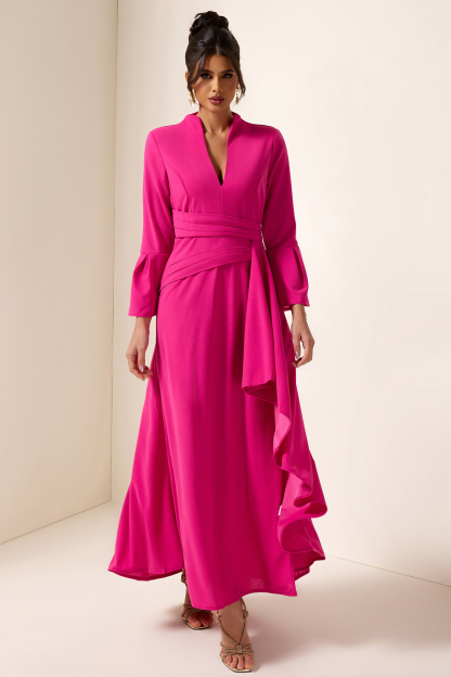 Solid Pleated Split Midi Dress