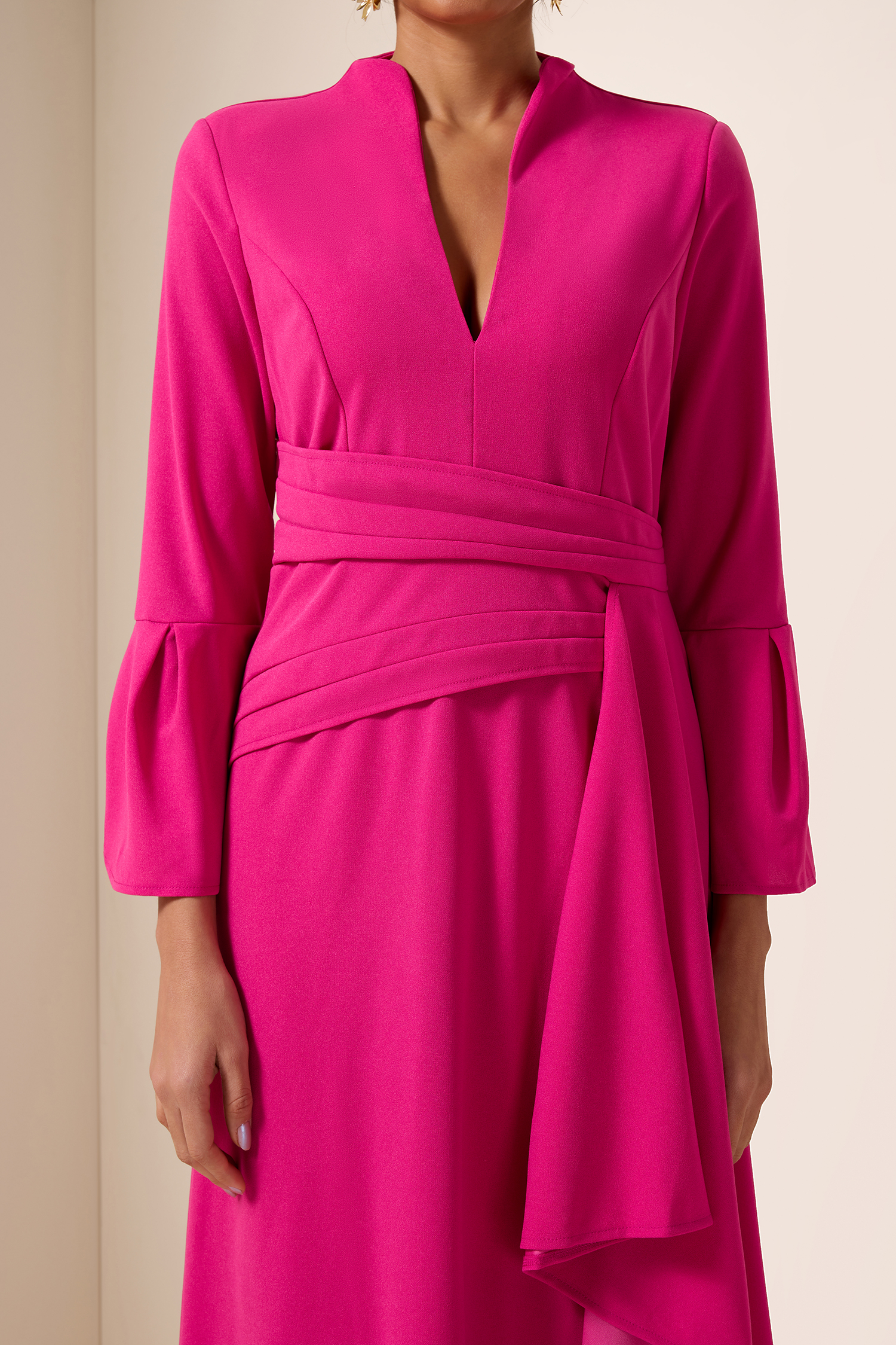 Solid Pleated Split Midi Dress