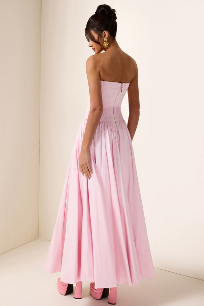 Off-Shoulder Pleat Split Solid Maxi Dress