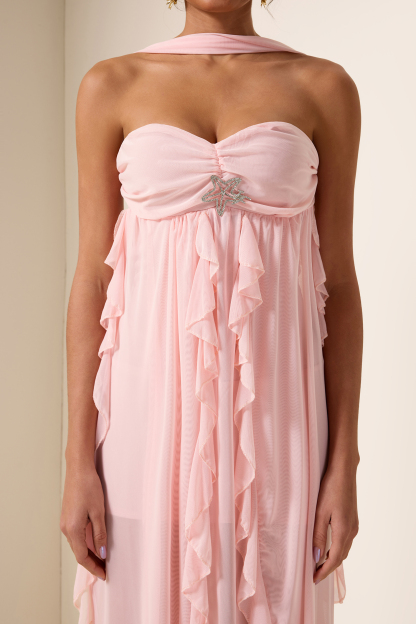 Chiffon Halter Neck Frill Midi Dress