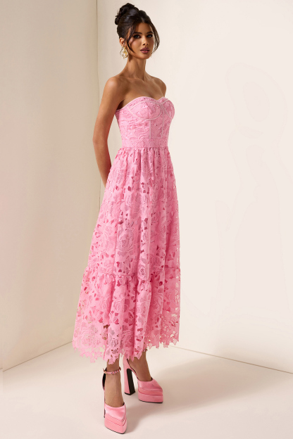 Solid Lace Sleeveless Midi Dress