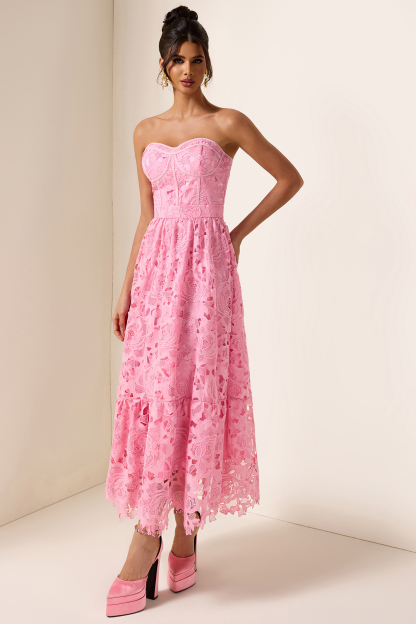 Solid Lace Sleeveless Midi Dress