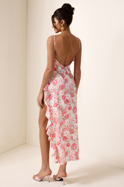 Floral Frill Sleeveless Midi Dress