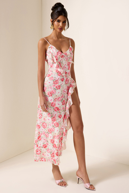 Floral Frill Sleeveless Midi Dress