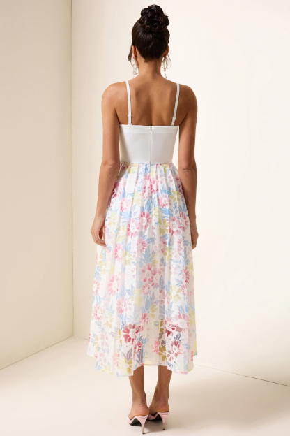 Rhinestone Corset Pleated Midi Dress