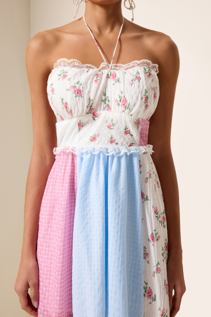 Floral Patchwork Print Lace Midi Dress