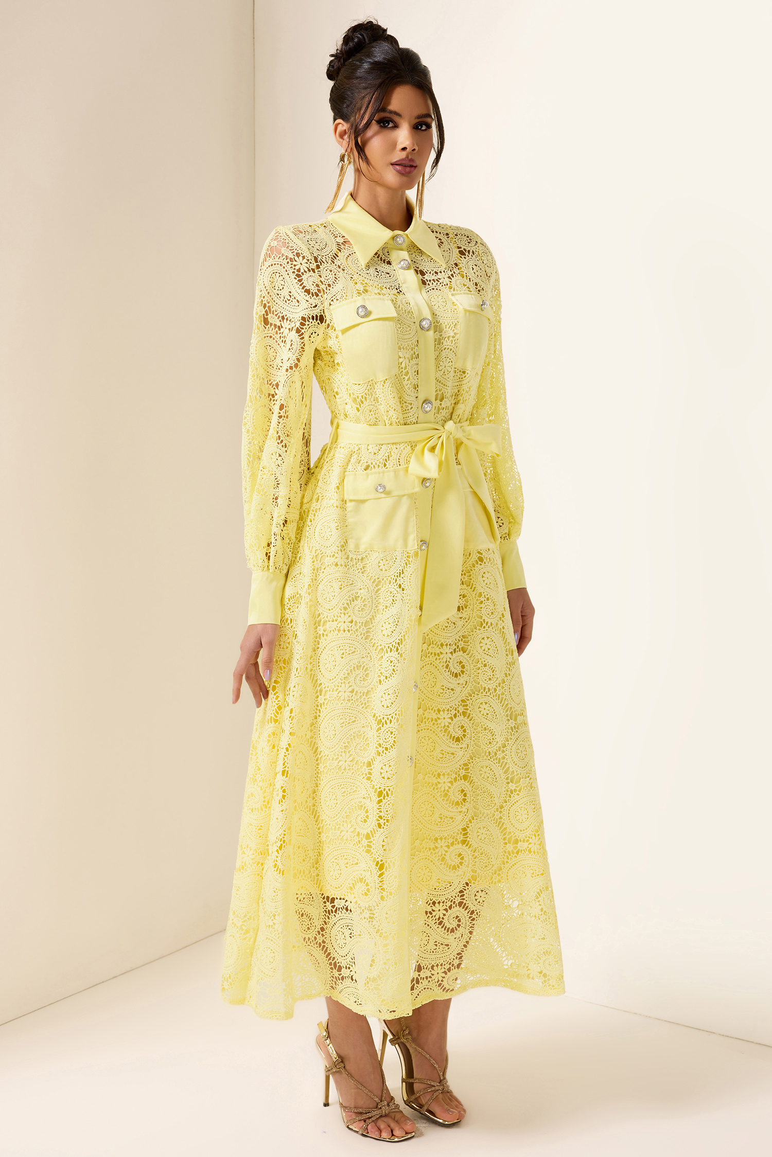 Solid Embroidered Pocket Midi Dress