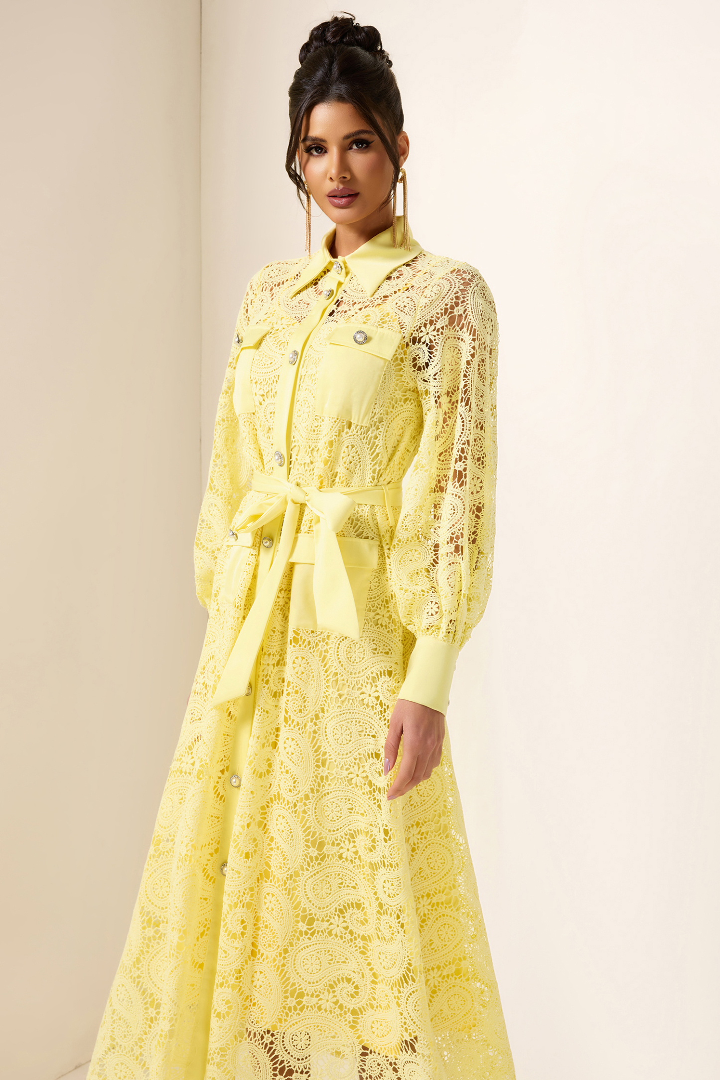 Solid Embroidered Pocket Midi Dress