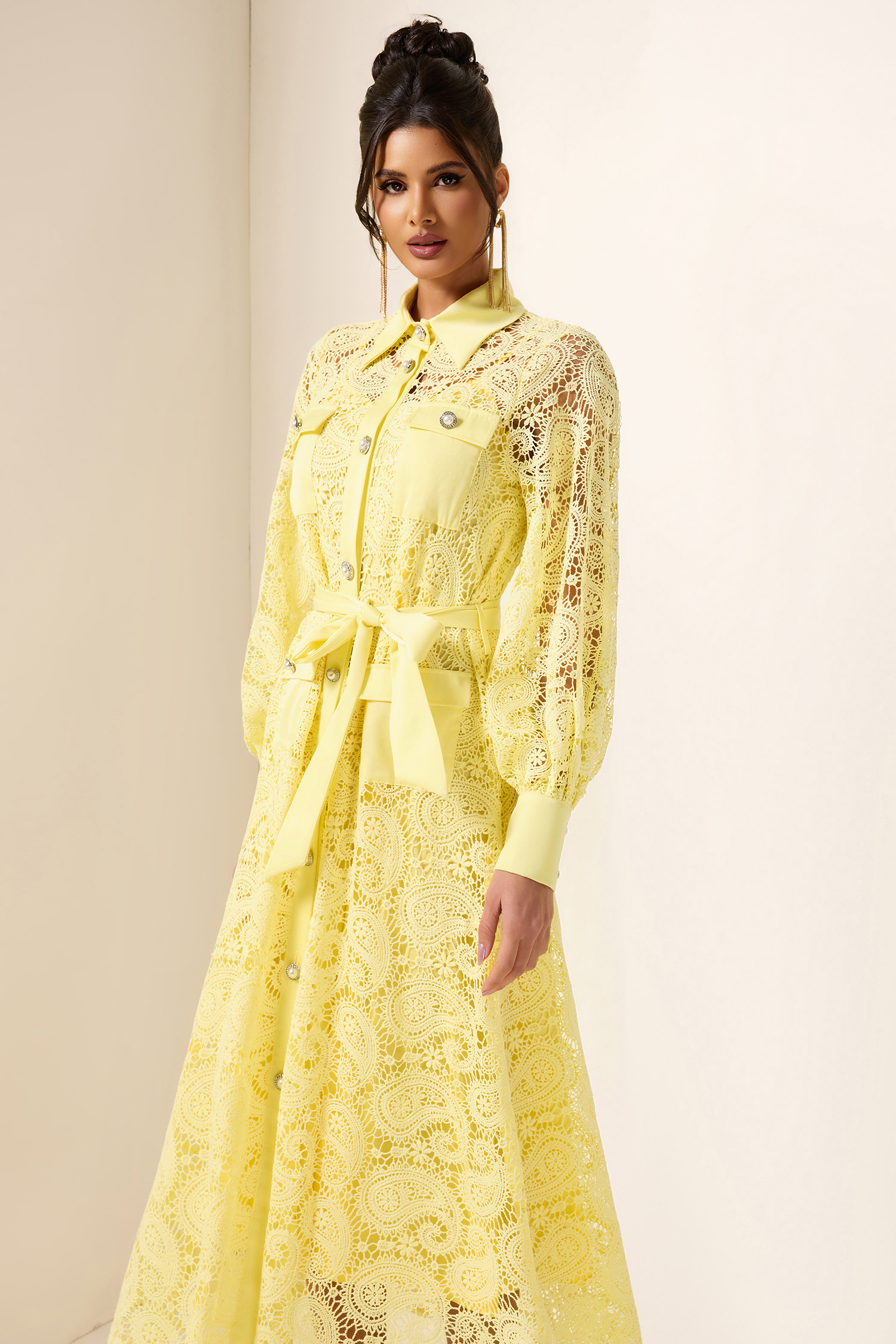 Solid Embroidered Pocket Midi Dress