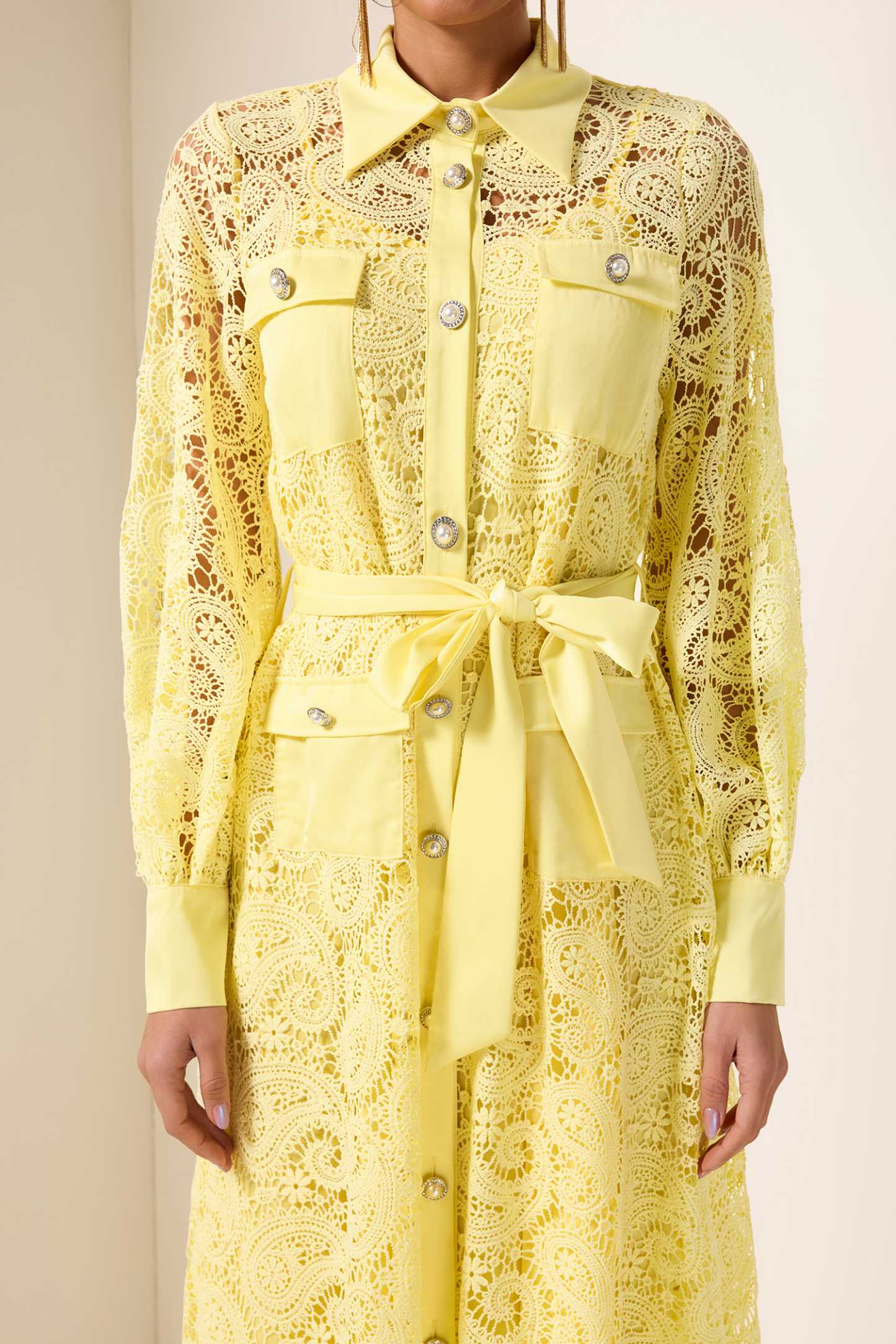 Solid Embroidered Pocket Midi Dress