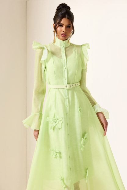 Solid 3D Floral Frill Midi Dress