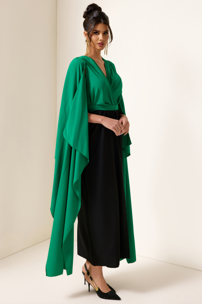 Contrast Color Cape Sleeve Maxi Dress