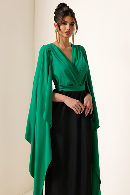 Contrast Color Cape Sleeve Maxi Dress