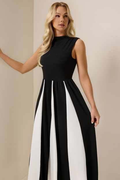 Contrast Color Round Neck Sleeveless Midi Dress