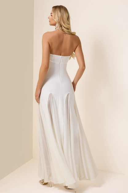 Off-Shoulder Solid Mesh Maxi Dress