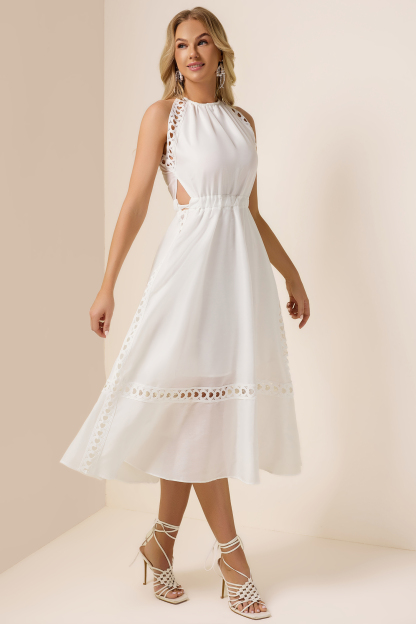 Solid Heart Shape Lace Halter Neck Midi Dress