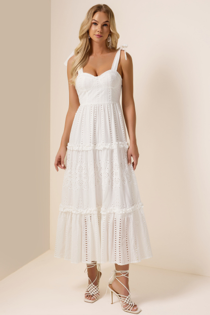 Solid Frill Cut-Out Midi Dress