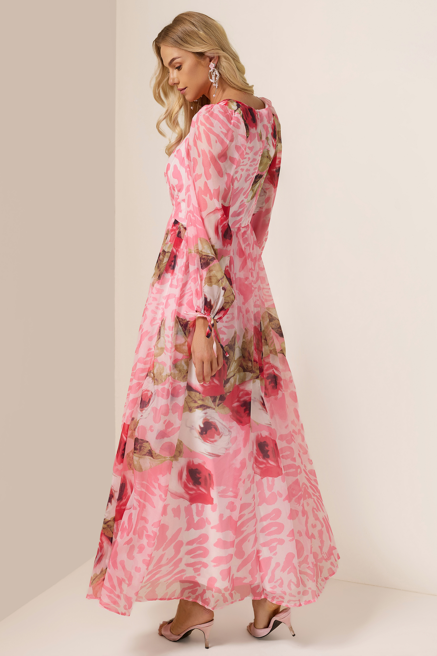 Floral V-Neck Long Sleeve Maxi Dress