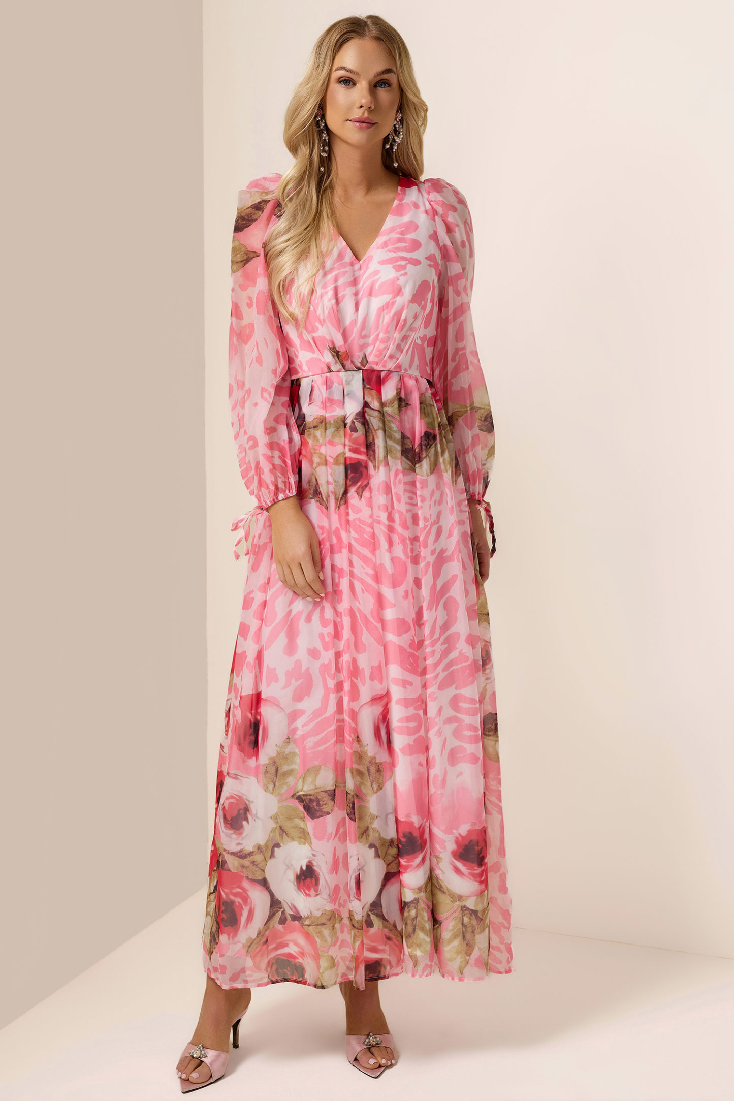 Floral V-Neck Long Sleeve Maxi Dress