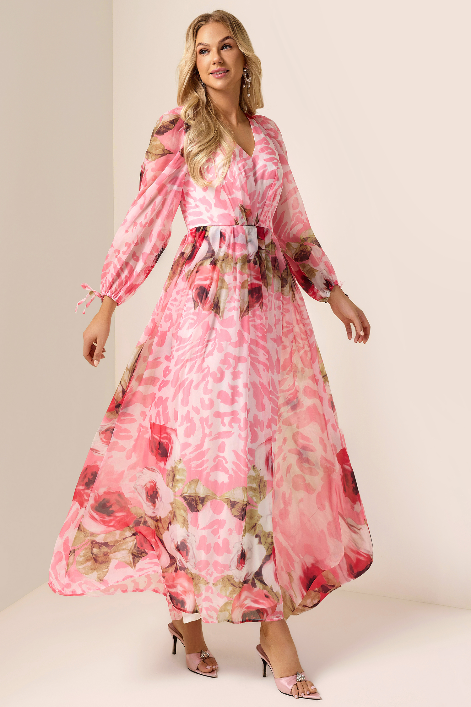 Floral V-Neck Long Sleeve Maxi Dress