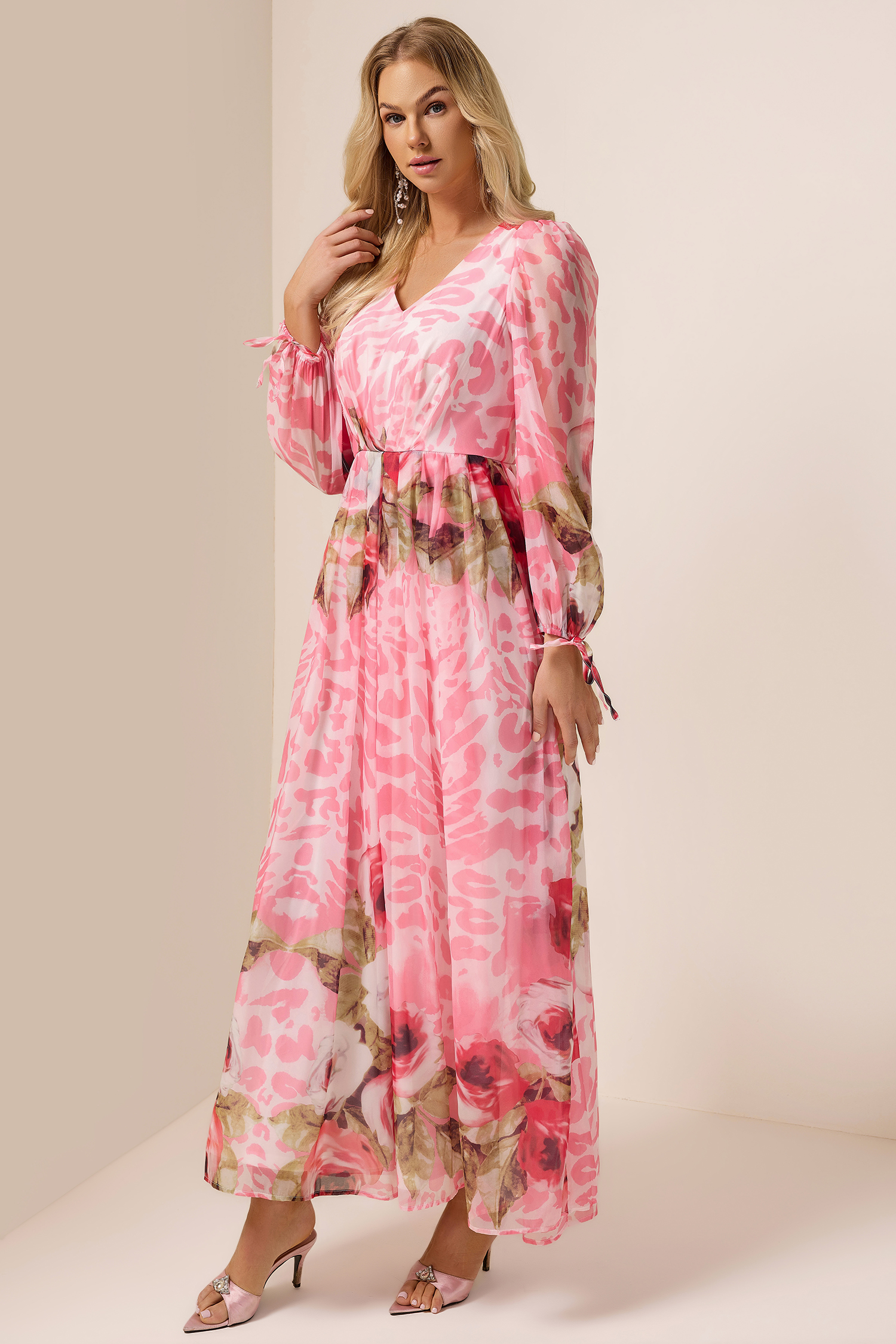Floral V-Neck Long Sleeve Maxi Dress