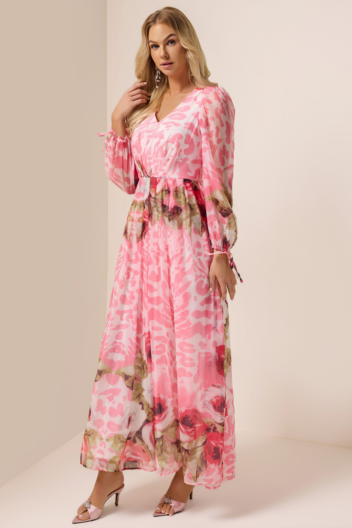 Floral V-Neck Long Sleeve Maxi Dress