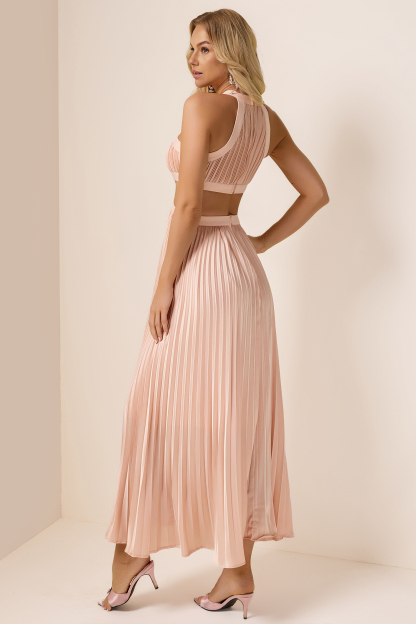 Pleat Cut-Out Halter Neck Maxi Dress